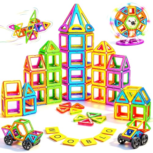 WOOBLO Magnetische Bausteine für Kinder, 136 Teile Magnetbausteine Bausatz