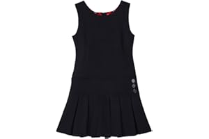 Bienzoe Girls School Uniform Jumper: Stretch Fit Pleated Hem Kids Sleeveless Dress