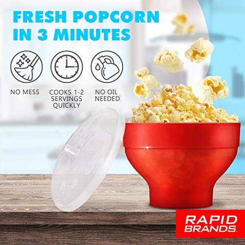 Rapid Silicone Popcorn Popper | Microwave Popcorn in 3 Minutes | Perfect for Dorm, Small Kitchen, or Office | Dishwasher-Safe, Microwaveable, BPA-Free