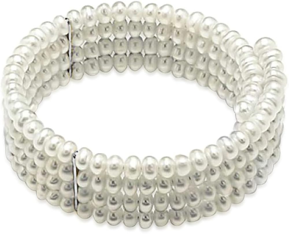 Bling Jewelry Wide 4 Row White Freshwater Cultured Pearl Choker