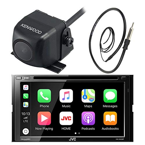 JVC 7 Inch Double Din Car CD DVD USB Bluetooth Stereo Receiver Bundle Combo with Kenwood Rearview Wide Angle View Backup Camera, Enrock 22 AM/FM Radio Antenna