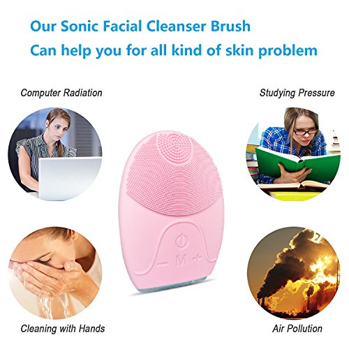 Sonic Facial Cleansing Brush, Silicone Face Cleanser, Body SPA Clean Brush, Massager, Cleansing System Vibrating IPX5 Waterproof Electric Anti-Aging Scrubber Multifunction Rechargeable Valentine’s Day