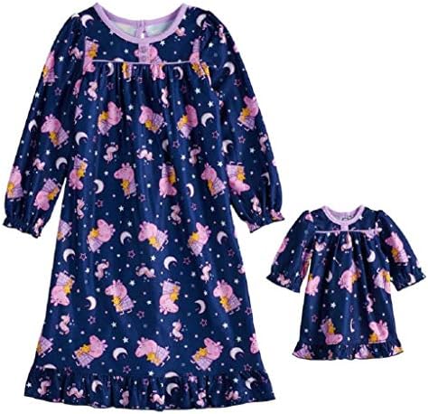 Peppa Pig Nightgown Toddler Girls Long Sleeve with Matching Doll Gown 2 PC Night Shirt Pjs