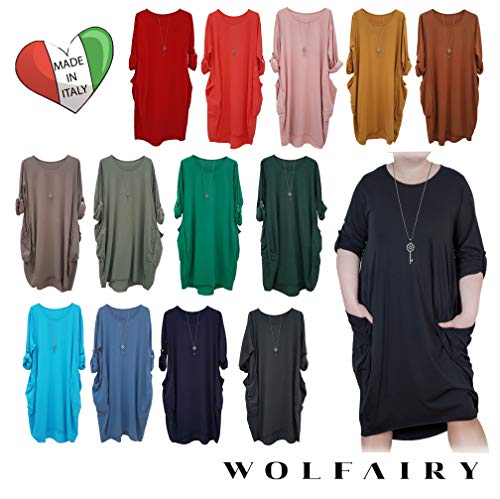 [- Wolfairy Womens Plus Size Dress Italian Lagenlook Baggy Tunic Long Sleeve  -]