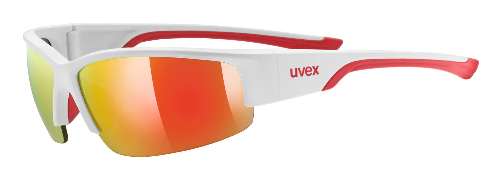 uvex Sportstyle 215 - Sports Sunglasses for Men and Women - Mirrored Lenses - Comfortable & Non-Slip - White Red/Red - One Size