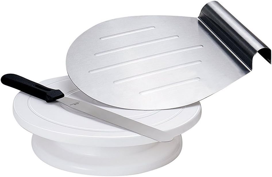 GA Homefavor 11 Inches Cake Decorating Stand Set Baking Supplies Bundle - Includes Straight Icing Spatula and Cake Lifter
