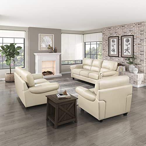 Lexicon Leather Match Sofa Set, Top Grain Leather Match Living Room Furniture S…