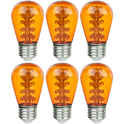 Sunlite S14/30LED/MED/A/6PK LED 1.1W (25W Equivalent) Amber Decorative S14 Signs And String Light Bulbs, Medium (E26) Base, 6 Pack