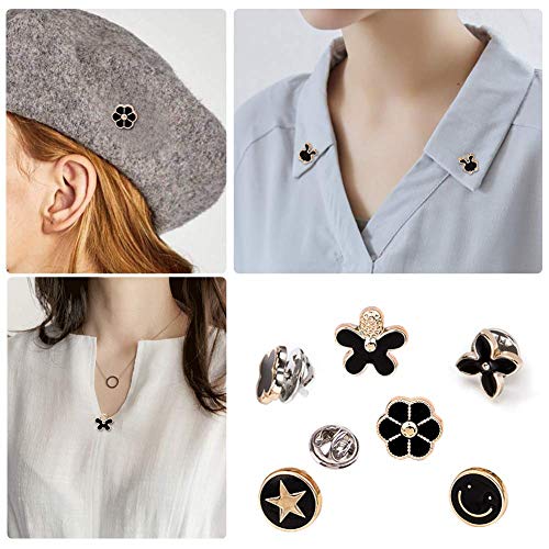 Joyci 10-Pack Women Shirt Brooch Buttons Lapel Pins Novelty Suit Vest Safety Buckle Metal Tie Tacks Pin Back Clutch (Black A)