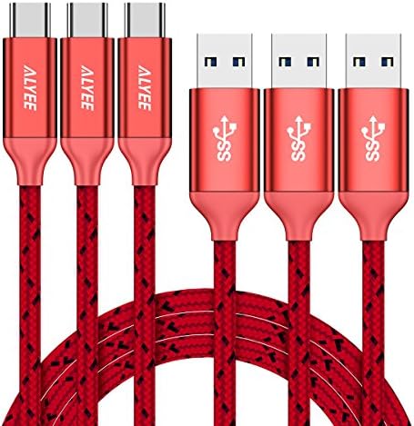 ALYEE USB C Cable, 3 Pack 0.4FT+4FT+6FT USB 3.0 to Type C Charger Fast Charging Cable Nylon Braided for Samsung Galaxy Note 8 S8 S8+, LG G5 G6 V20, Google Pixel 2, Nexus, Nintendo Switch-Red