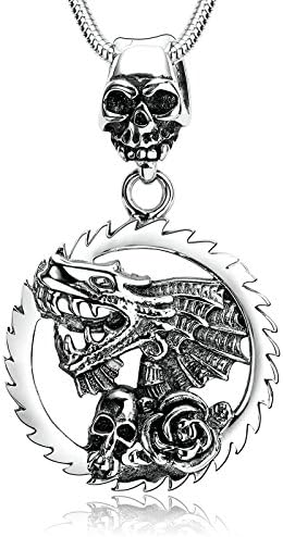AmDxD Jewelry Stainless Steel Pendant Necklaces for Men Dragon Necklace Silver Black Pendant