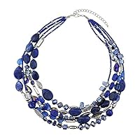 Bocar Multi Layer 5 Strand Statement Collar Beaded Necklace for Women Gift (NK-10376-blue)