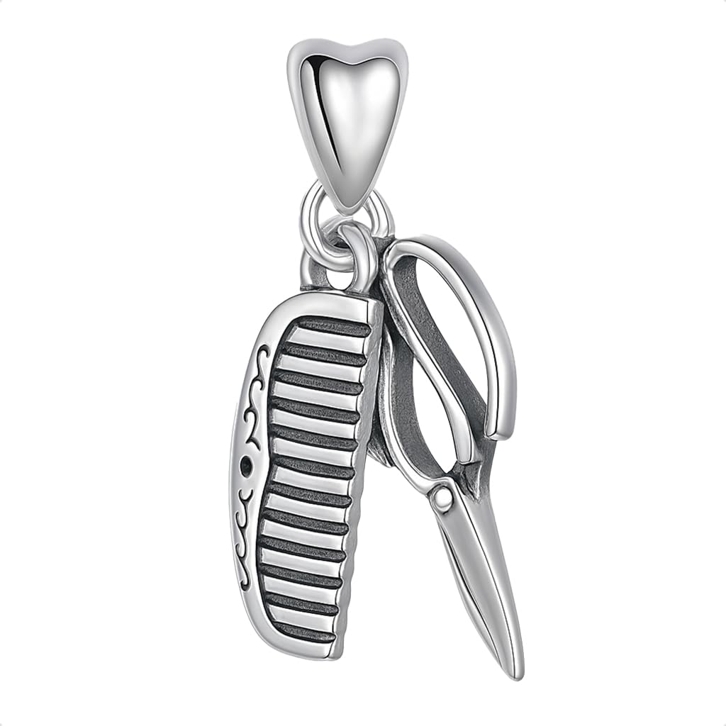 Scissors & Comb Charm Pendant for Pandora Moments Bracelet & Necklace 925 Sterling Silver - Hairdresser, Hairstylists, Barber and Hair Stylist - Gift Box