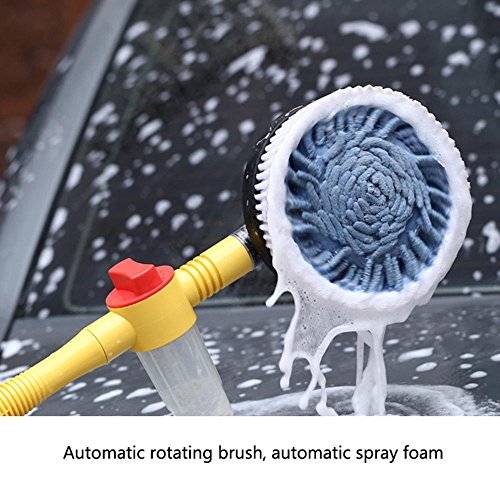 KOBWA Car Wash Brush Length-Adjustable Auto Rotating Pressure Car Washing Brush Kit, Spray Water Clean Tool with Soap Reservoir Home Cleaning Tool