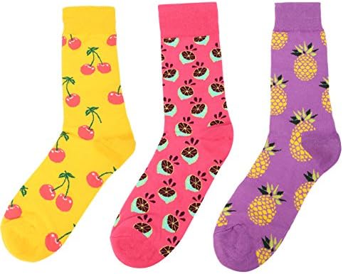 Women's Colorful Casual Cotton Crew Socks No Slip Cute Ladies Socks 3 pc Light Color