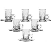 AR Crystal 12 piece set Hand Made Persian Iranian Turkish Arabic Classic Coffee Tea Cups Mugs With Saucers Large Arab Middle Eastern W/Handles