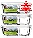 Glass Meal Prep Containers with Lids (3 Pack) - 2 Compartment Food Prep Containers + Vented Snap Locking Lids | Portion Control | Glass Tupperware | Food Storage Containers | Bento Box | Leakproof