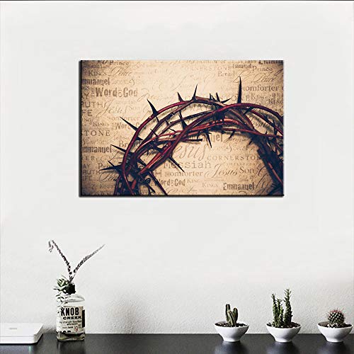 Art Work for Home Walls Jesus Christ Pictures Christ Redeemer Wall Decor Paintings Crown Headwear Thorn Bush Easter Religion 1 Panel Canvas Artwork for Living Room Framed Ready to Hang(16''X24'')
