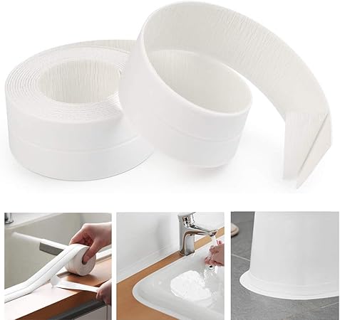 Aurgun Caulk Strip Pe Self Adhesive Waterproof Sealing Tape Decorative Sealant Trim For Kitchen Bathroom Tub Shower Floor Wall Edge Protector White