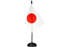 Anley Japan Deluxe Desk Flag Set - 6 x 4 Inch Miniature Japanese Desktop Flag with 12" Solid Pole - Vivid Color and Fade Resistant - Black Base and Spear Top