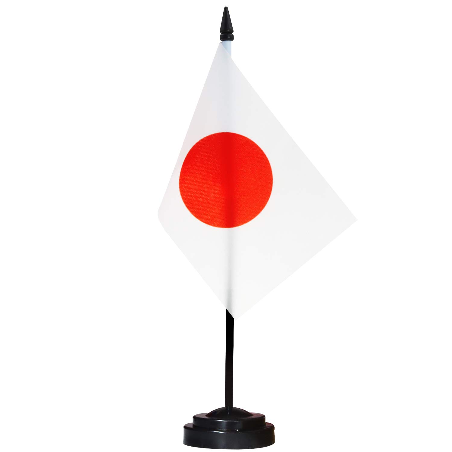 Photo 1 of Anley Japan Deluxe Desk Flag Set - 6 x 4 Inch Miniature Japanese Desktop Flag with 12" Solid Pole - Vivid Color and Fade Resistant - Black Base and Spear Top