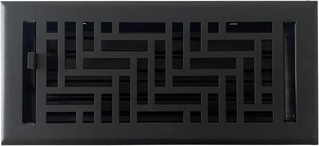 Registers, Grilles & Vents - Empire Register Co, Vent Cover - 4x10 inch, Herringbone Design, Textured Black Finish, Heavy Duty Floor Vent Covers, Metal Damper Attached. Vent Covers for Home Floor only.