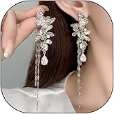 Gold Long Butterfly Dangle Earrings for Women,Cute Butterfly Flower Tassel Chain Earrings,Bride Wedding Drop Earrings Valentine'S Day Jewelry Gifts