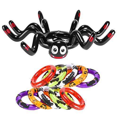 GROBRO7 11Pcs Halloween Inflatables Spider Hat Ring Toss Game Halloween Outdoor Party Favor Family Games Inflatable Toy Games Spider PVC Toys Multiplayer Games for Kids Adult - Thumbnail 3