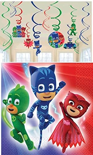 Birthday Kids Fun Party Supply Decorations PJ Masks Hanging Swirl Decorations (12ct) & Lunch Napkins (16ct)