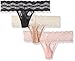 b.tempt'd by Wacoal Women's Lace Kiss 3 Pre-Pack Thong Pant, Crystal Rose/Night/Naughty Naked, Large
