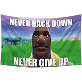 DecrPlus Never Back Down Flag Tapestry Never Give Up Banner Jean Roqua Inspirational Wall Hanging Meme Flag (3x5Ft,Vivid Color,150D Polyster) For Man Cave,Bedroom,Dorm,Gift Needs