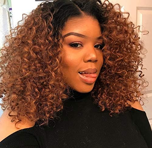 MISSWIG Synthetic Wigs Ombre Color Heat Resistant Kinky Curly Ldies Wigs Relisticl Looking Full Wigs for Women with Wig Cap