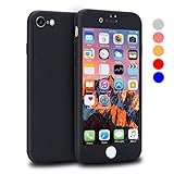 iPhone 8 Case, VANSIN 360 Full Body Protection Hard Slim Case Coated Non Slip Matte Surface with Tempered Glass Screen Protector for Apple iPhone 8 Only (4.7-inch) - Black