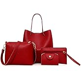 Estink Top Handle Satchel Bags Purse Set, 4 pcs Women Fashion Synthetic Leather Handbags Tote Bag Shoulder Bag (red)
