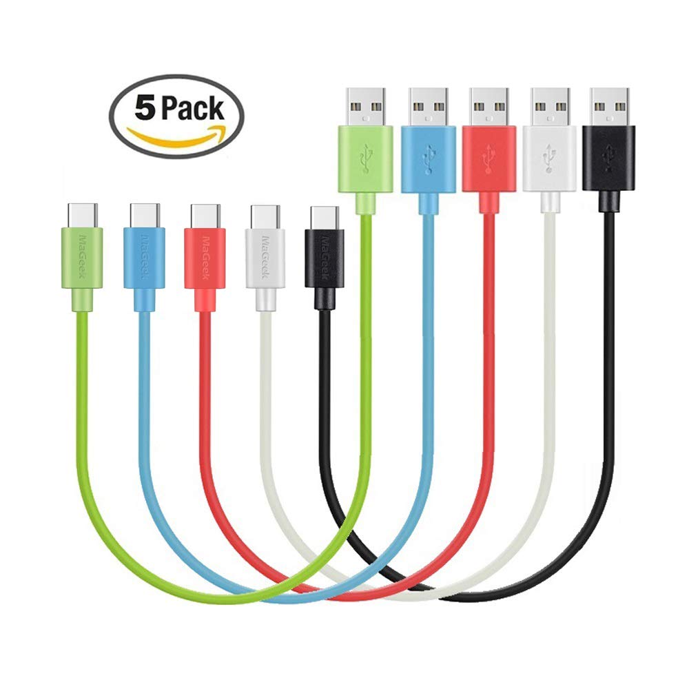 MaGeek USB Type C Cable, (5-Pack)(0.3m / 1ft) Short USB C to USB 2.0 Cables for Samsung Galaxy S9, S8, Nexus 6P, LG G6, MacBook, Google Pixel XL,OnePlus2 and more (5-Colors)
