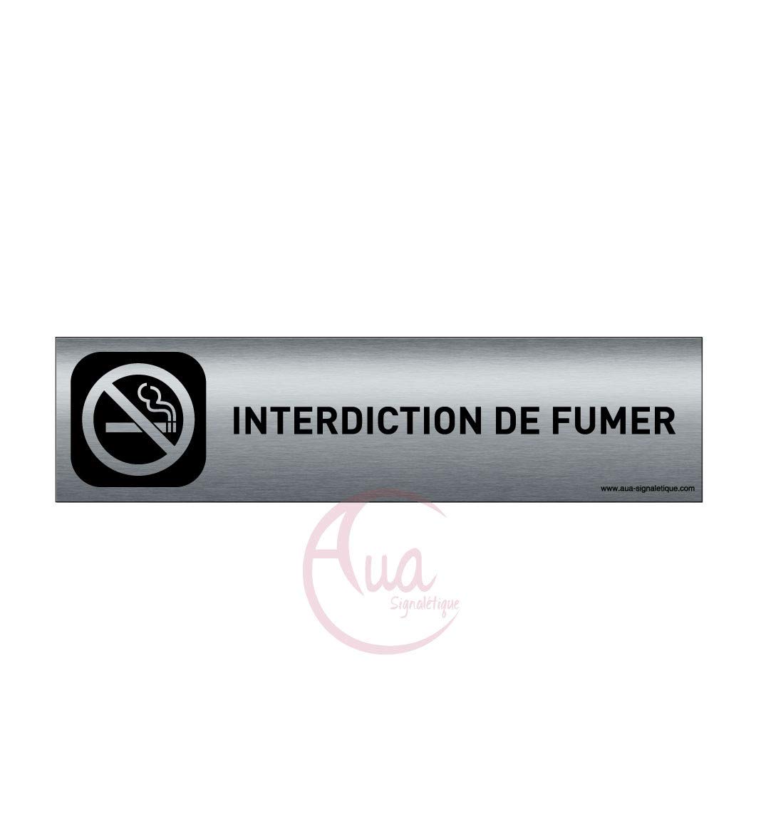 AUA SIGNALETIQUE - Plaque Aluminium brossé imprimé AluSign DARK - 200x50 mm - Double Face adhésif au dos (Interdiction de fumer) — image 1