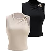winkbay Women's 2 Pack Ruched Tank Top Summer Asymmetrical Neck Fitted Dressy Casual Tops