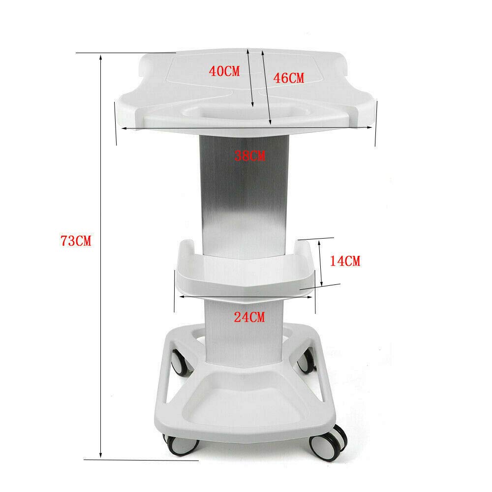 White/Pink ABS + Aluminum Trolley Cart Stand w/Tray For Beauty Shelf Assembled W/Wheel Instrument Cavitation RF Machine 4KG USA STOCK (White): Beauty