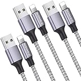 iPhone Charger,BESWASUD Lightning Cable 3pack 6ft Extra Long Nylon Braided Syncing and Fast Charging Cord