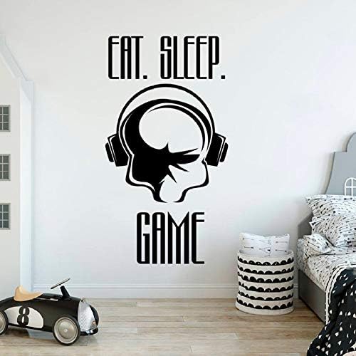 guijiumai Game Decal Eat Sleep Game Vinyl Lettering Wall Stickers Teen Boy Room Decor Kids Room Wall Decoration Decals Gamer Quote Pink 57x32 cm