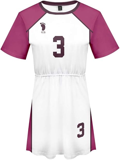 Amazon ハイキュー Tシャツ ドレス ワンピース 白鳥沢高校 コスプレ 半袖 背番号3 瀬见英太 せみ えいた クルーネック 衣装 レディース 夏服 Cosplay 学園祭 お祭り コスチューム おしゃれ コスプレ 仮装 通販