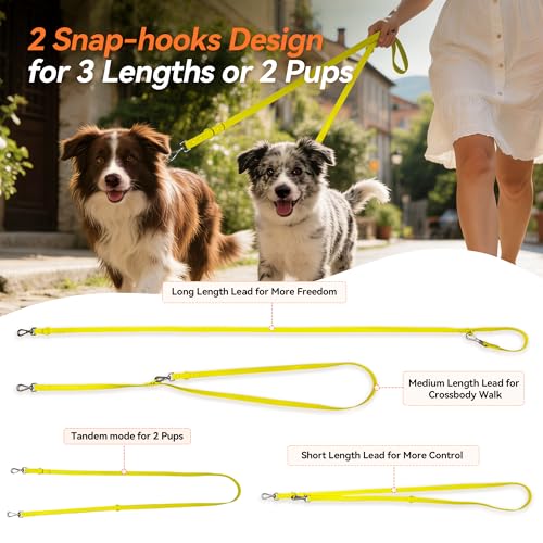 Waterproof Dog Leash, Double Ended Heavy Duty Dog Leash, PVC Coated Nylon Leash, Easy to Clean, 3 Lengths or 2 Puppies (Navy Blue, M)