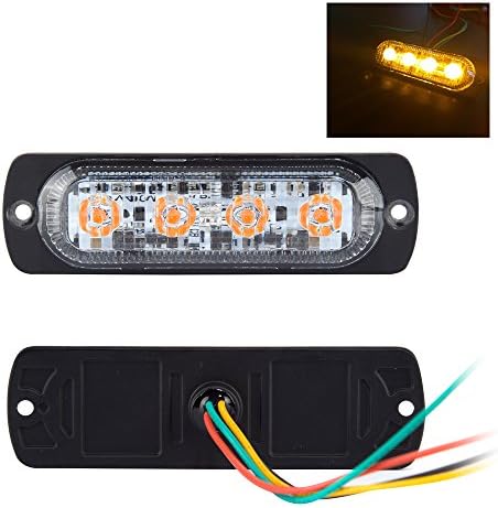 SAFU 1pcs 4 LEDS 2W 10V 30V Strobe LED Light Bar For Ambulance Police Fire Trucks Signal Lamp LED Warning Lights 19 Flashing Models Yellow Color Car Reverse Light