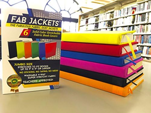 FAB JACKETS Stretchable Book Covers | Fabric Jumbo Book Covers are Perfect Textbook Covers | Includes 6 Solid Colors
