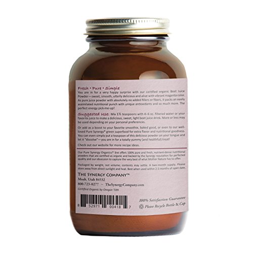 Pure Synergy USDA Organic Beet Juice Powder (6.35 oz) w/Naturally Occurring Nitrates, Non-GMO