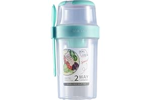 DONGUONAI Salad Container for Lunch On-the-Go Salad Cup with Sauce Box Holder and Portable Fork-Spoon - 10.5oz+24oz Capacity Blue Size M