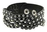 Black Leather Twisted Stainless Steel Studs Punk Bracelet / Punk Rock Leather Bracelet/ Leather Wrap Bracelet