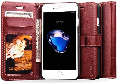 Justola iPhone 7 Wallet Case, 2 Card Slots, Cash Holder, Kickstand Feature, Brown