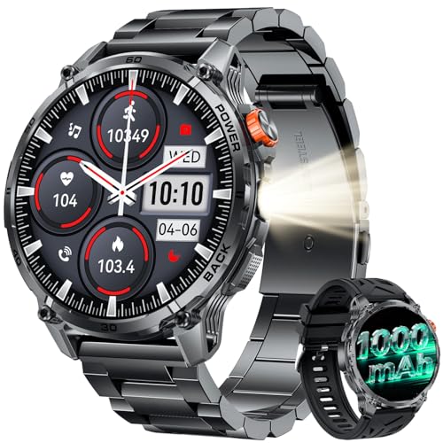 Men's Smart Watch Smartwatch Watch: 1.85 Inches Fitness Smart Watches with Bluetooth Call 5.3 Sleep Heart Rate Monitor SpO2 Pedometer 100+ Sports Modes Android iOS Compatibility Steel