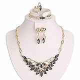 Moochi 18K Gold Plated Oval Beads Scrafe Pattern Necklace Earrings Ring Bracelet Jewelry Set